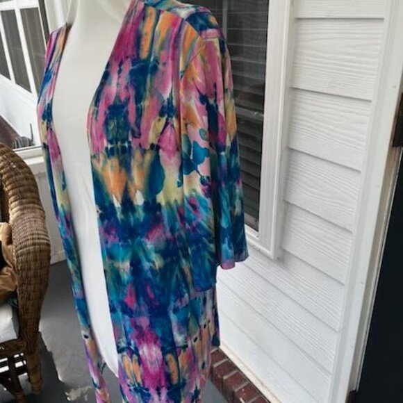 Honeyme Kimono Robe Tie Dye Women's Large Vibrant Lounge Bathing Suit Coverup - Picture 4 of 12